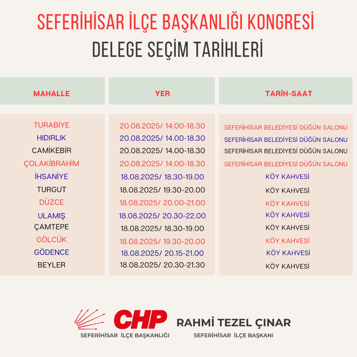 Seferihisar’da CHP ilçe delege seçim tarihleri belli oldu