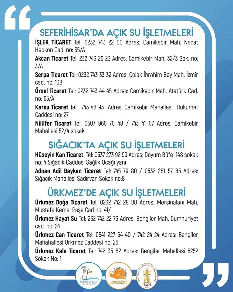 Seferihisar’da hafta sonu açık olacak fırınlar ve su işletmeleri