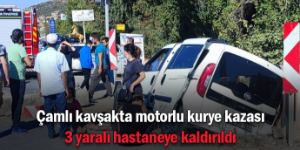 Çamlı kavşakta motorlu kurye kazası